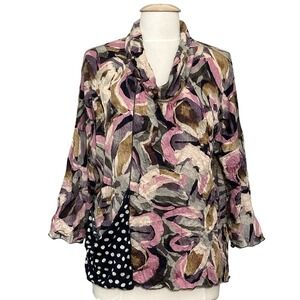 Vine‎ Street Womens Top M Colorful Abstract Crinkle High Neck Artsy Lagenlook